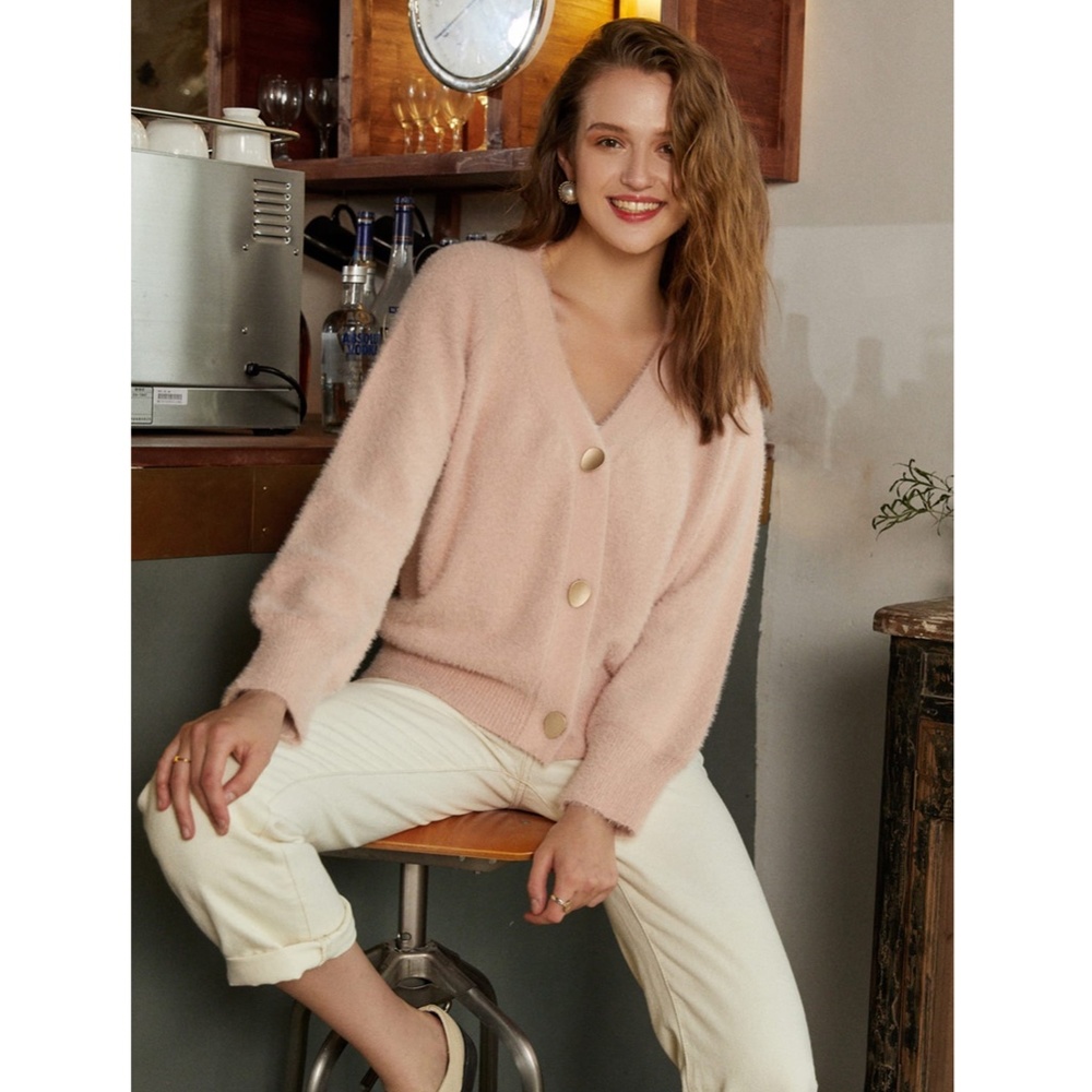 Soft and Fuzzy V-Neck Buttoned Cardigan - Picture 5 of 15